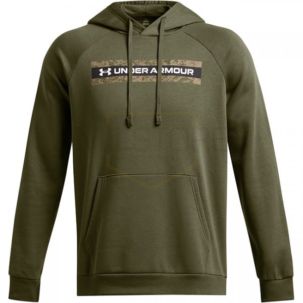 Under Armour Mens Rival Fleece Camo Chest Stripe Hoodie - Marine OD Green / White - S