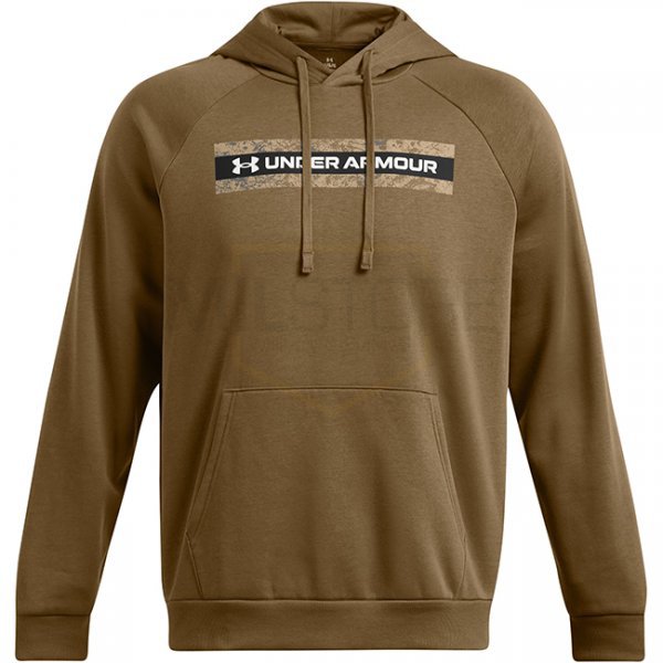 Under Armour Mens Rival Fleece Camo Chest Stripe Hoodie - Coyote / White - 2XL