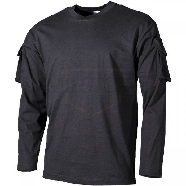 MFH Tactical Long Sleeve Shirt Sleeve Pockets - Black - S