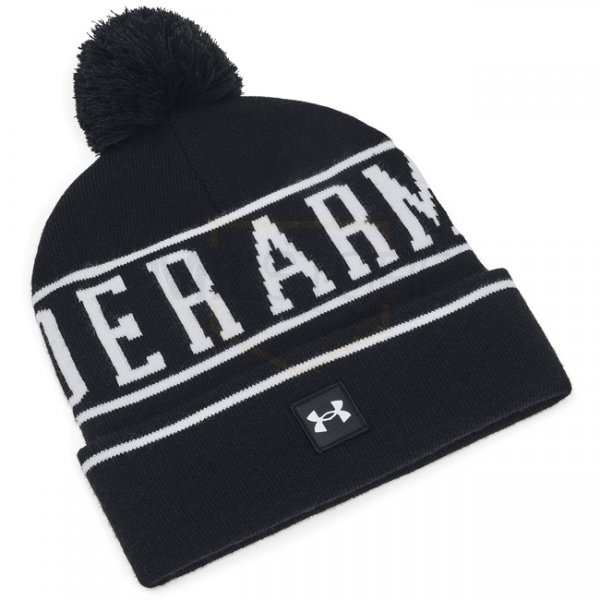 Under Armour Mens Halftime Pom Beanie - Black / White / White