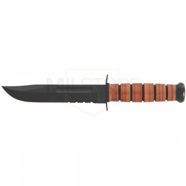 Ka-Bar Full Size Military Fighting Utility Knife Serrated Blade & Leather Sheath - ARMY